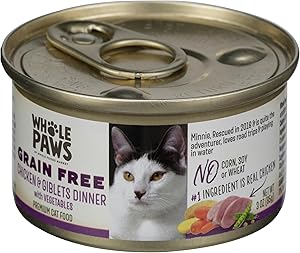 Whole Paws, Grain-Free Wet Cat Food, Chicken & Giblet Loaf Dinner with Vegetables, 3 Ounce