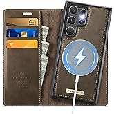 PlusnapX Wallet Case for Samsung Galaxy S25 Ultra Compatible with Magsafe, 2-in-1 PU Leather Flip RFID Blocking Card Holder Stand Shockproof Magnetic Detachable Cover for Galaxy S25 Ultra, Brown