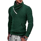 COOFANDY Men's Knitted Turtleneck Pullover Shawl Collar Sweaters Slim Fit High Neck Hoodies with Pockets