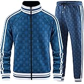 Aiozowa Men Tracksuits Full-zip Long Sleeve Plaid Track Jackets and Pants 2 Piece