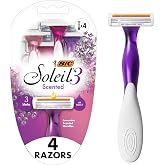 BIC Soleil 3 Scented Womens Disposable 3-Blade Razors, 4-Pack Set | Moisture Strip with Vitamin E, Lavender Scented Handles, Ideal for Smooth Shaving on Legs and Underarms