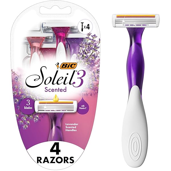 BIC SOLEIL SMOOTH SCENTED WOMEN’S DISPOSABLE WITH 3 BLADE RAZORS, LAVENDER SCENTED HANDLES AND LUBRICATING STRIP, 4-PACK