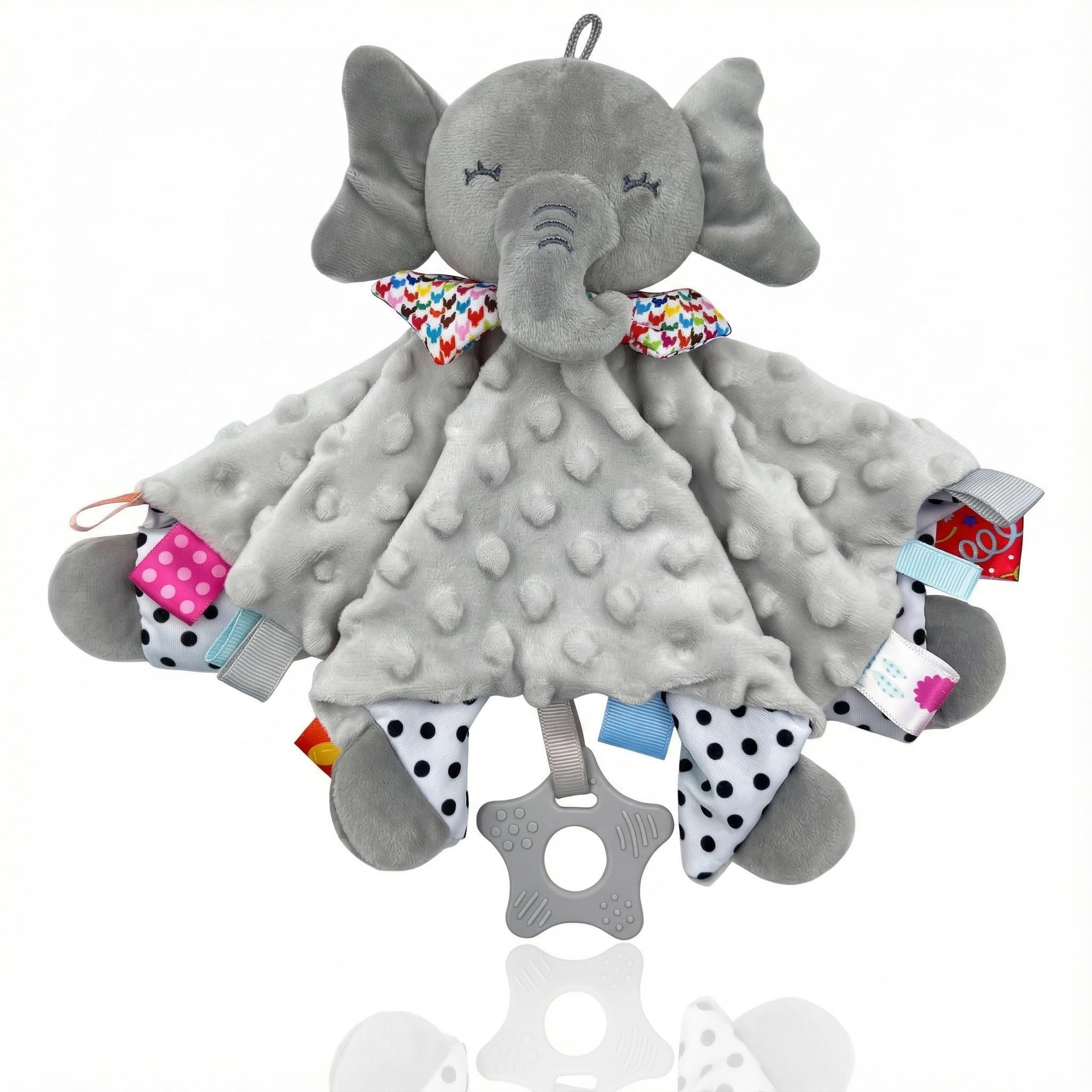 UNMOT Baby Comforters Blanket,Baby Comforters Newborn Soft Touch Tag Blankets Elephant Soft Comforter Baby sleeping toy with Taggies Teether soft elephant security blanket (Grey)