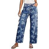 Flamingals High-Rise Vintage Floral Straight Leg Pants for Women Summer Casual Denim Pants
