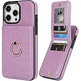 KIHUWEY for iPhone 16 Pro Max Case Wallet with Credit Card Holder, 360° Rotation Ring PU Leather Magnetic Clasp Kickstand Heavy Duty Protective Cover for Women and Men 6.9 Inch (Purple)