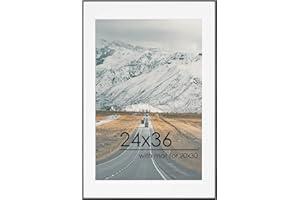 FLYJOE 24x36 Metal Picture Frame For Wall With Mat For 20x30, 24''x36'' Aluminum Photo Frames With Tempered Glass For Home Decor, Minimalist Modern Poster Frame Horizontal And Vertical Formats, Black