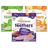 HAPPY BABY Gentle Teething Wafers, 3 Flavor Variety Pack, 12 ct (3 Pack) | USDA Organic Baby Snack, Easy-dissolving Wafers Made with Jasmine Rice Flour, Soothes Gums, No Artificial Flavors, Non-GMO