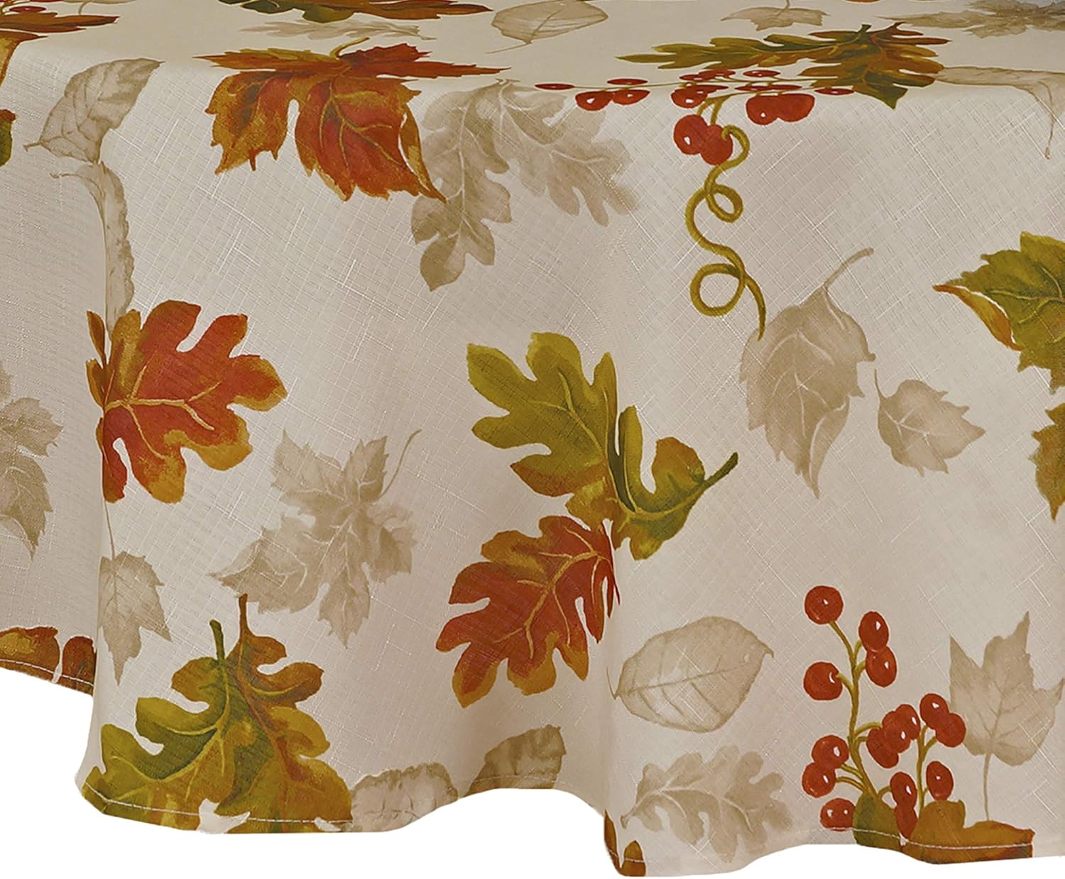 Elrene Home Fashions Swaying Leaves Allover Fabric Tablecloth for Thanksgiving/Fall/Harvest, 70" Round, Ivory: Home & Kitchen