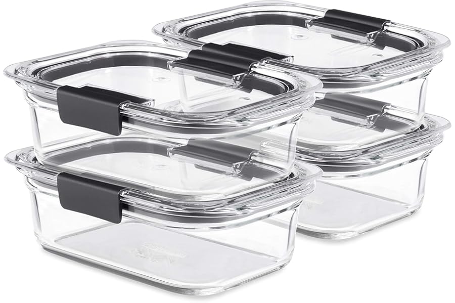 Rubbermaid Brilliance Glass Food Storage Containers, 3.2 Cup, Set of 4, BPA-Free, Leak-Proof, Clear Book