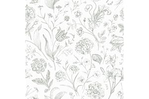 VEELIKE Sage Green Toile Floral Wallpaper Peel and Stick Sketch Wildflower Wallpaper for Nursery Bedroom 17.7''x354'' Removab