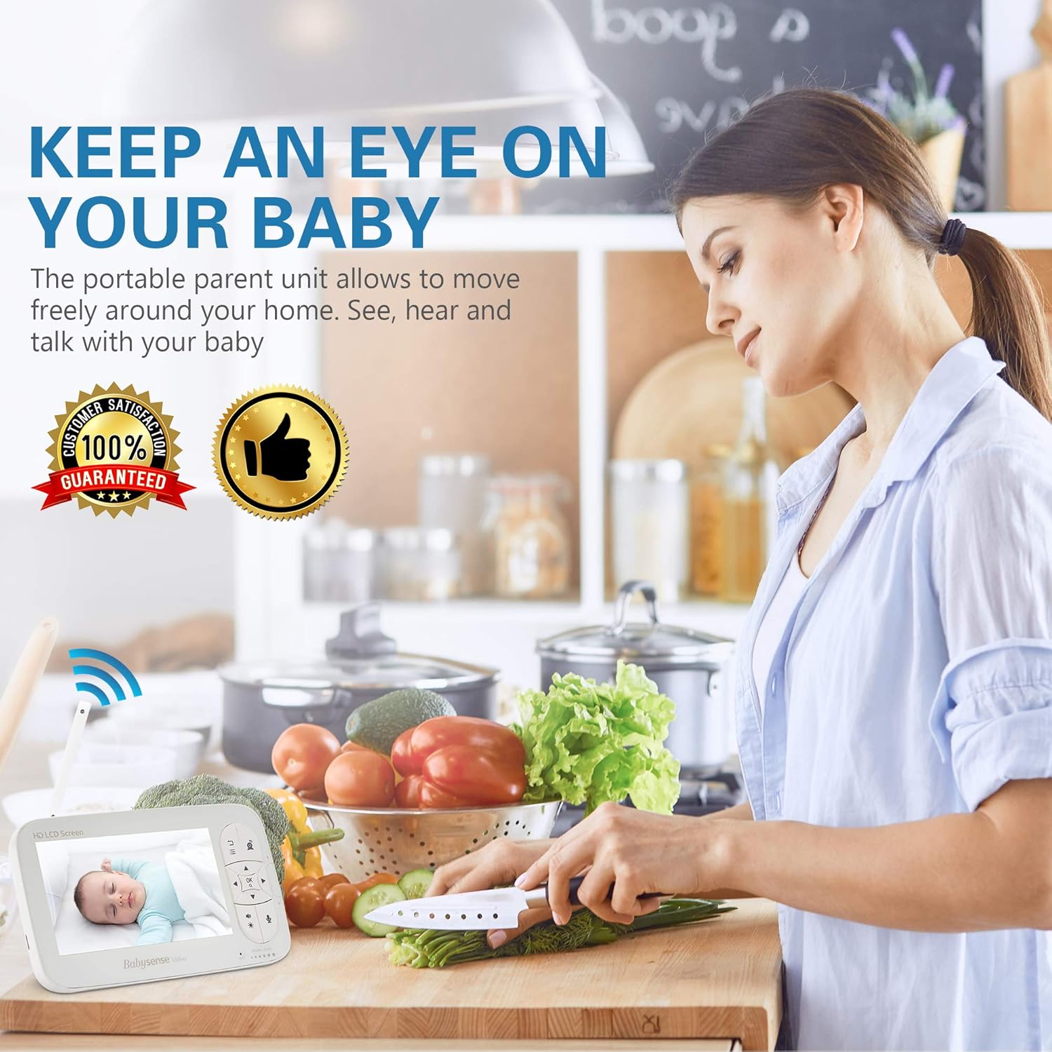 5" HD Baby Monitor, Babysense Video Baby Monitor with Camera and Audio, Two HD Cameras with Remote PTZ, 960ft Range, Two-Way Audio, Zoom, Night Vision, Secure Hack-Free and Portable : Baby