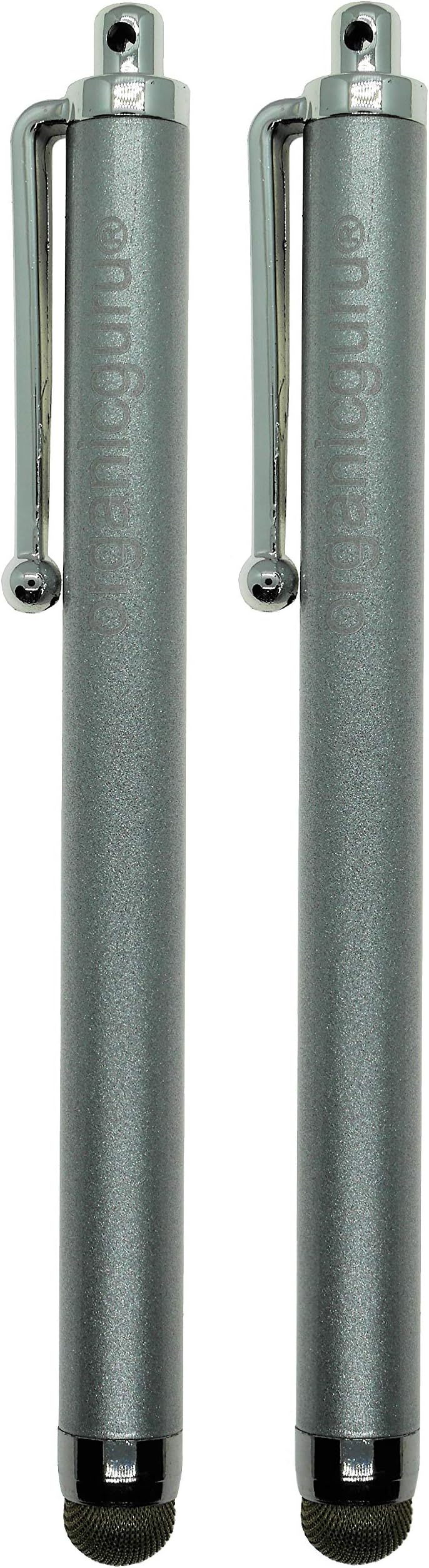 OrganicguruTWIN Pack Micro-Fibre Tip Stylus Pens - Aluminium Metal Universal Stylus Pen for iPhone, Smart Phones and All Other Capacitive Screens Devices (Silver)