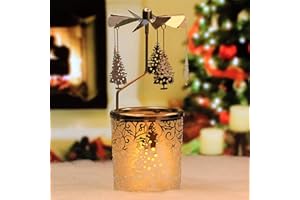 iLaJao Rotary Tea Light Carousel Angel Rotary Candle Holders Spinning Tealight Holders Christmas Decoration for Tabel Centrepieces Gift for Mom Women Wife Birthday-6 ¼ Inch Tall (Tree)