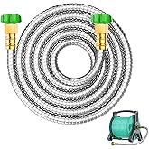 Short Metal Garden Hose 10ft with Female to Female Connector， Stainless Steel Small Leader Hose for Hose Reel, Long, Flexible, Lightweight & Heavy Duty Water Pipe, Outdoor Water Hose Extension Adapter