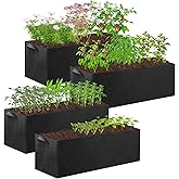 CIEOVO 4 Pack Fabric Raised Garden Bed, 22 Gallon 3 Grids Breathable Garden Growing Bags with Handle, Garden Grow Planter Bags Plant Bed for Growing Herbs Flowers and Vegetables