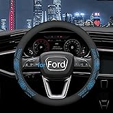 Yangday Leather Steering Wheel Cover for Ford F150 F250 F350, 15.5-16 inches Car Steering Wheel Cover with Non-Slip Breathable (Blue)