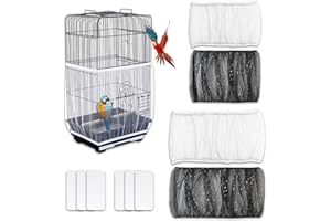 YinnFeen Bird Cage Seed Catcher, 4 Pcs Universal Bird Cage Cover, Adjustable Birdcage Cover Skirt Stretchy Nylon Mesh Net Cov