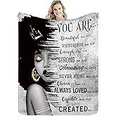 Miyotaa African American Black Girl Woman Flannel Blanket 50Wx60H Inch Quotes Inspirational Motivational Bible Soft Warm Fuzzy Throw Blanket for Sofa Bed Throws Birthday Presents