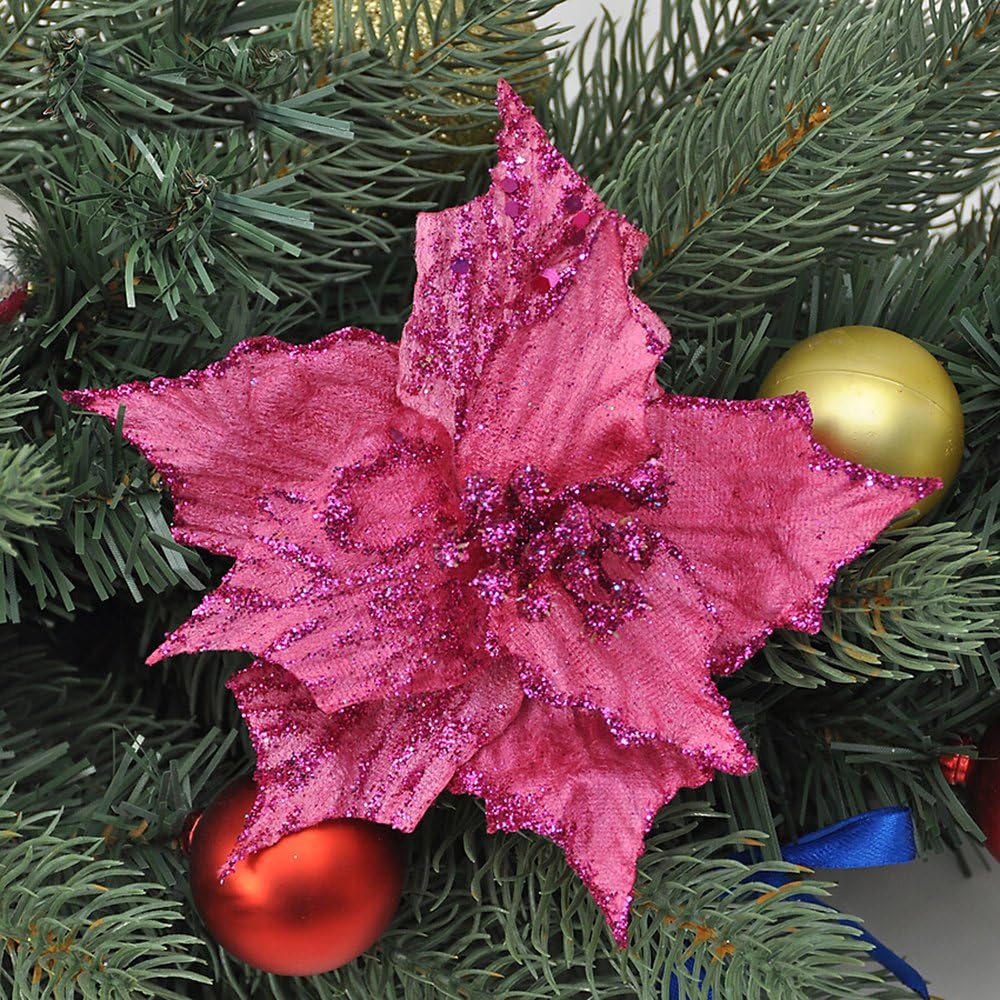 RB 20 Pcs Poinsettia Christmas Tree Ornaments Christmas Tree Decorative Silk Flower - Image 3