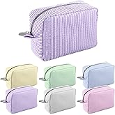 6 Pcs Seersucker Cosmetic Bag Seersucker Makeup Bags Women Stripe Large Travel Toiletry Organizer Preppy Storage Pouch Seersuck Travel Toiletry Bag for Embroidery Wedding Bridesmaid Bride Mom Gift