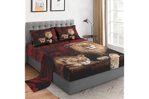 WeCozy 4 Pieces Full Size Bed Sheet Sets with Pillowcases, Family Pride King Animal Lion Soft Microfiber Bedding for Kids and Adults, Flat, Fitted Sheet for Bedroom Bed Decor
