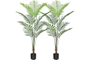 CROSOFMI Artificial Areca Palm Tree 5 Feet Fake Tropical Palm Plant,Perfect Faux Dypsis Lutescens Plants in Pot for Indoor Outdoor Home Office Garden Modern Decoration Housewarming Gift，2Pack