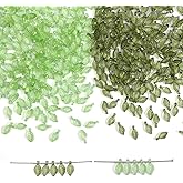 400 PCS Glass Leaf Beads Acrylic Green Beads Transparent Plant Leafs Bead Pendants Glass Leaves Pendants Tiny Green Leafs Bead Caps for DIY Crafts Jewelry Bracelet Making