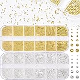 Silver Gold Caviar Metal Nail Beads, Mix Sizes 0.6-2mm, Round Gold Silver Caviar Beads Gems Accessories for Acrylic Nails Art DIY Crafts Embellishment Shoes Clothes Bags DIY Making