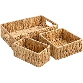 StorageWorks Pantry Baskets for Shelves 3 Pack, Rectangular Wicker Basket with Handles, Natural Water Hyacinth Woven Baskets for Living Room, Toilet, Shelf Storage Basket for Home Decor