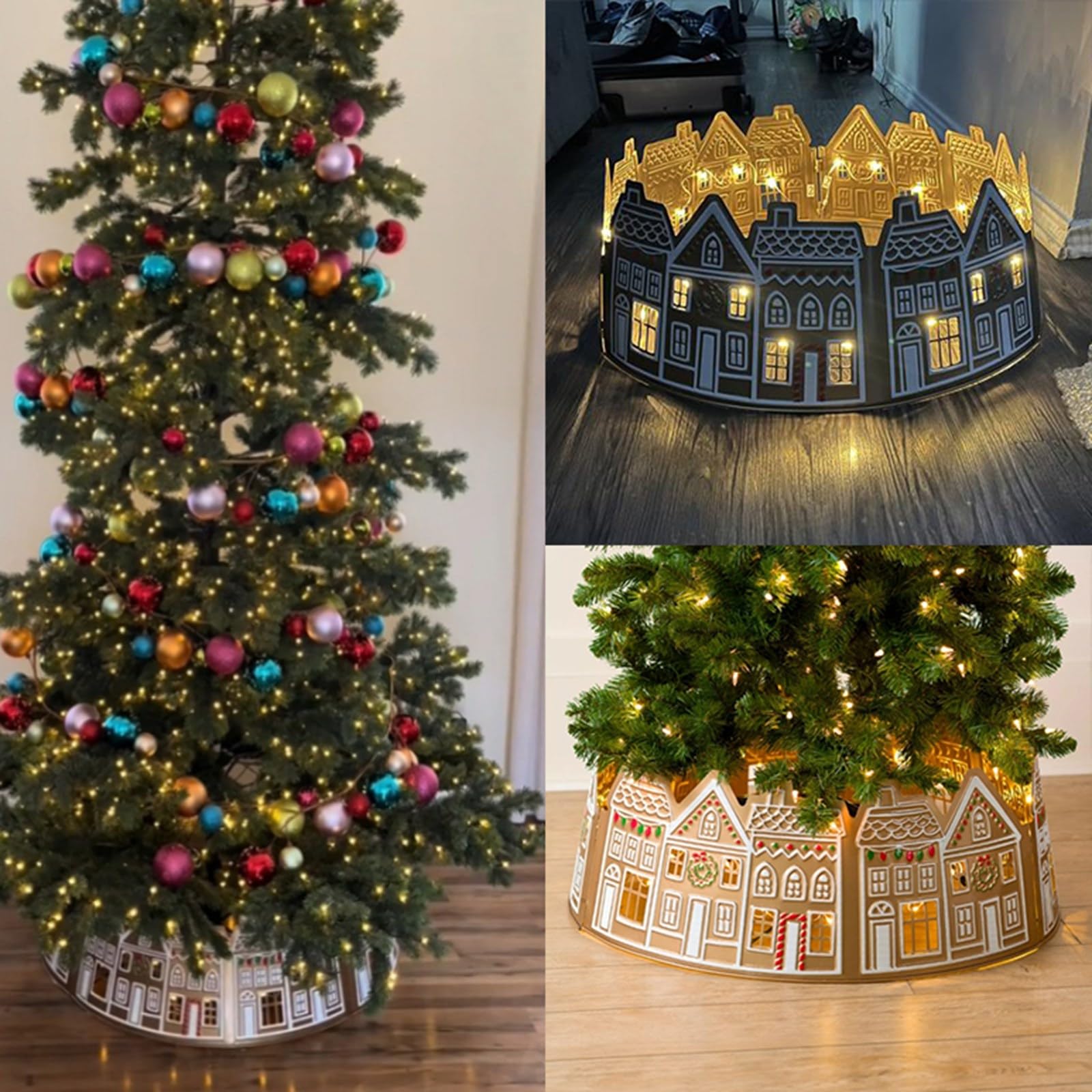 Christmas Tree Decorations Christmas Tree Skirt,Led Christmas Tree Collar,Christmas Tree Decoration,PVC Christmas Tree Collar,LED Christmas Tree Collar Diameter 60 CM/23.6 IN (White Brown)