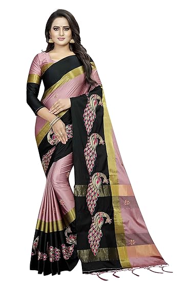 Titos Factory Womens Cotton Silk Saree With Blouse Piece