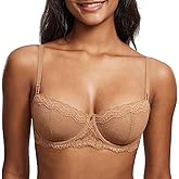 DOBREVA Women's Sexy Lace Bra Underwire Balconette Unlined Demi Sheer Plus Size