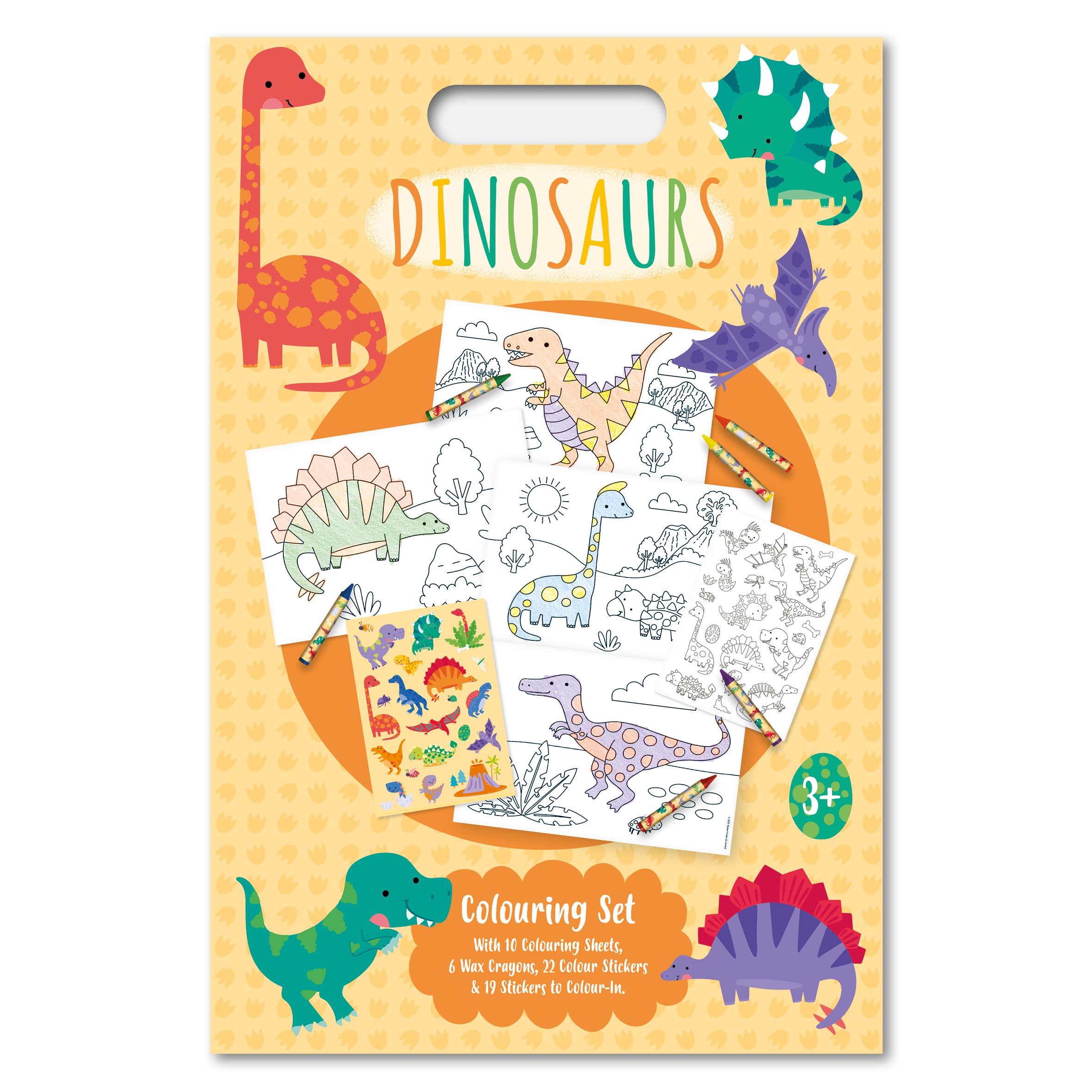Robert Frederick Dinosaurs Children's Colouring Set with Crayons and Stickers, Multicoloured, One Size