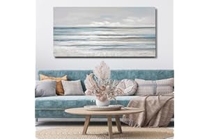 TRAIN2 ART Abstract Wall Art Modern Coastal Wall Decor Textured Blue and White Sea Background Canvas Wall Art for Living Room Bedroom Kitchen Office 20"x40"