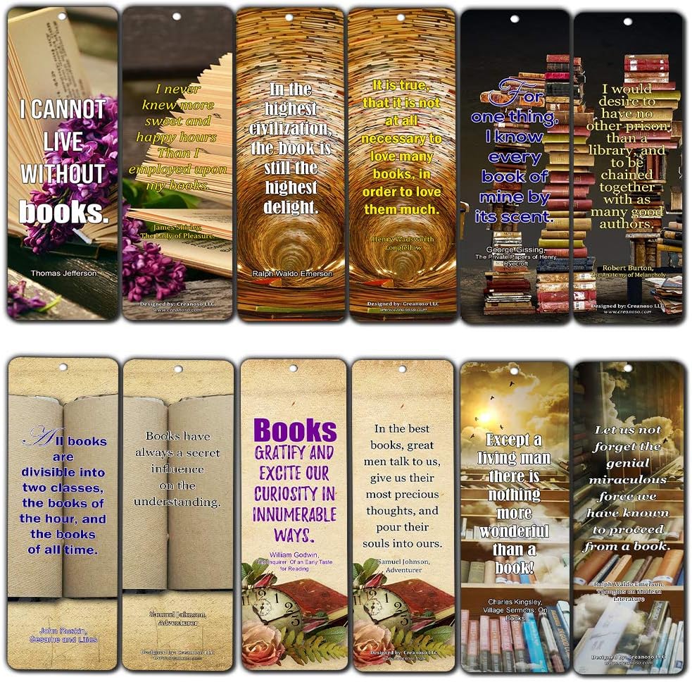 Creanoso Literary Avid Reading Quotes Bookmarker Cards (60-Pack), Premium Quality Book Reading Bookmarks Design