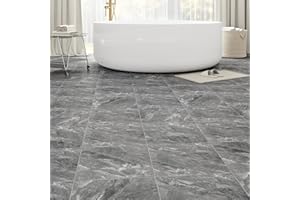 ZRJT 20-Pack Peel and Stick Floor Tiles Vinyl Floor 12 x 12 inch Self Adhesive Waterproof Flooring Planks DIY for Bathroom, Kitchen, Living Room, RV, Cover 20 Sq. Ft, Dark Grey Marble