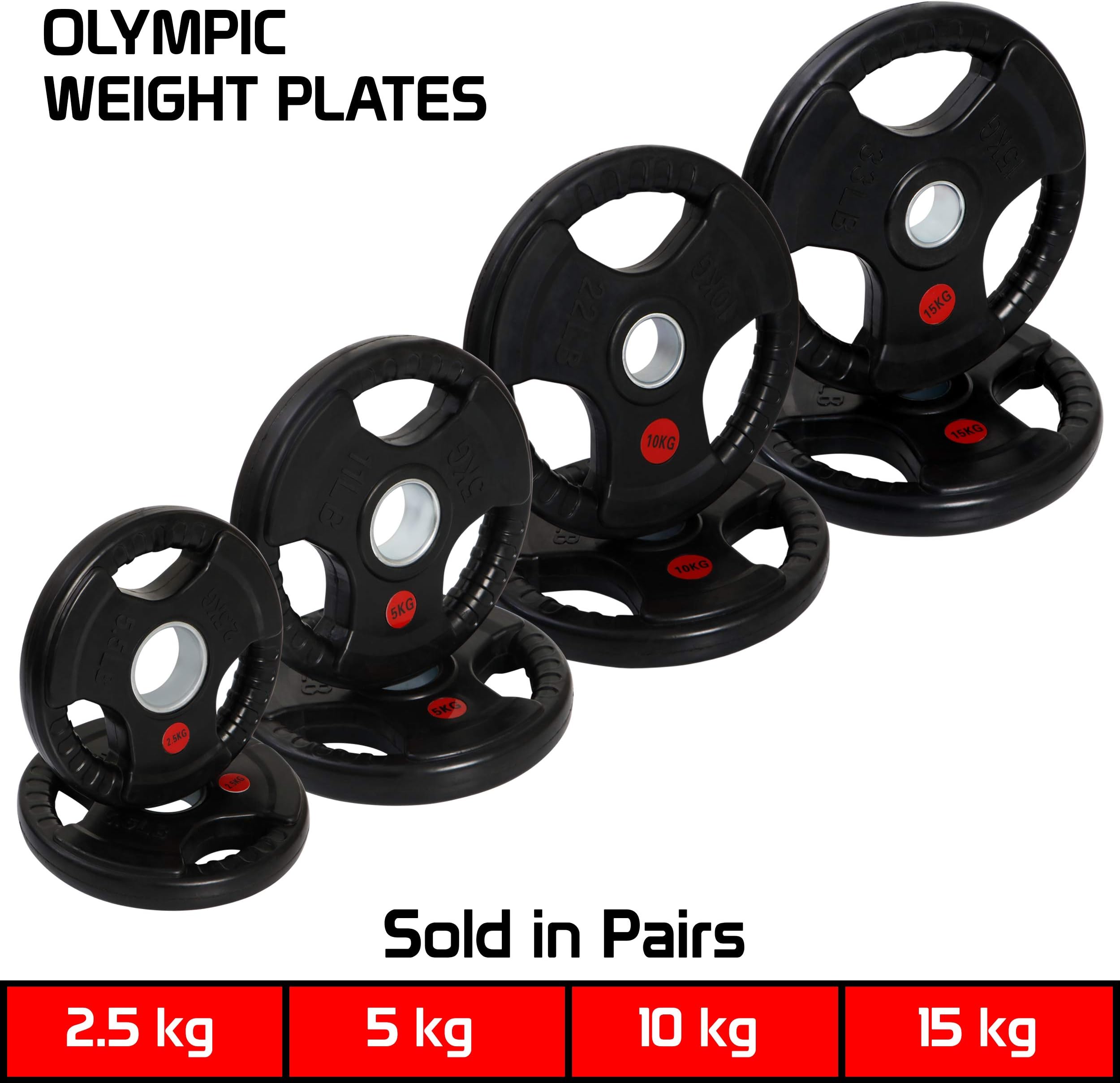 FITSY&reg, Olympic Weight Plates - Rubber Encased Cast Iron Olympic Weight Plates for Home Gym - 5 kg X 2 - Black - Olympic Cast Iron Weight Plates for Gym