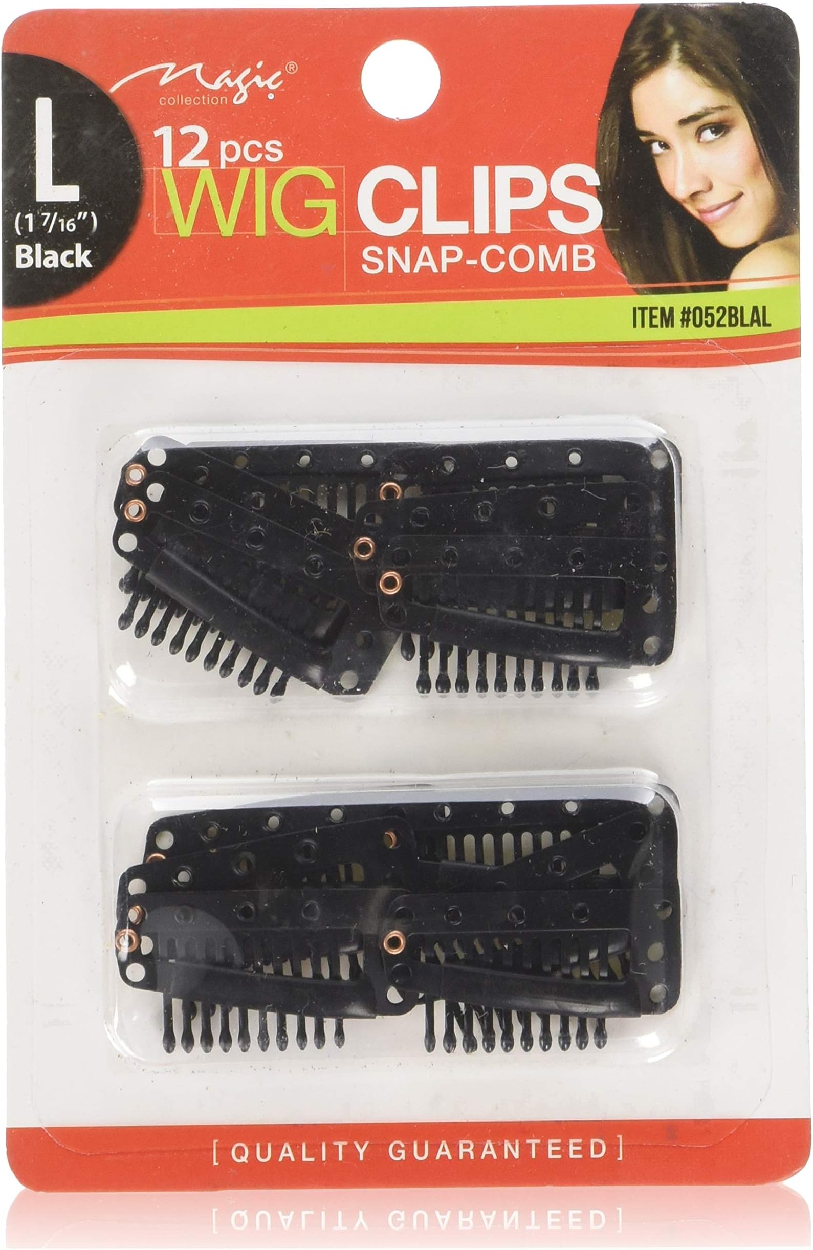 12 pcs Wig Clips Snap Comb Large 1 7/16" (Black)