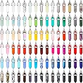 Sherr 90 Pcs Crystal Pendants Hexagonal Chakra Healing Stone Bullet Shaped Gemstone Pointed Natural Quartz Charm Pendants with Storage Bag for DIY Necklace Earring Jewelry Making