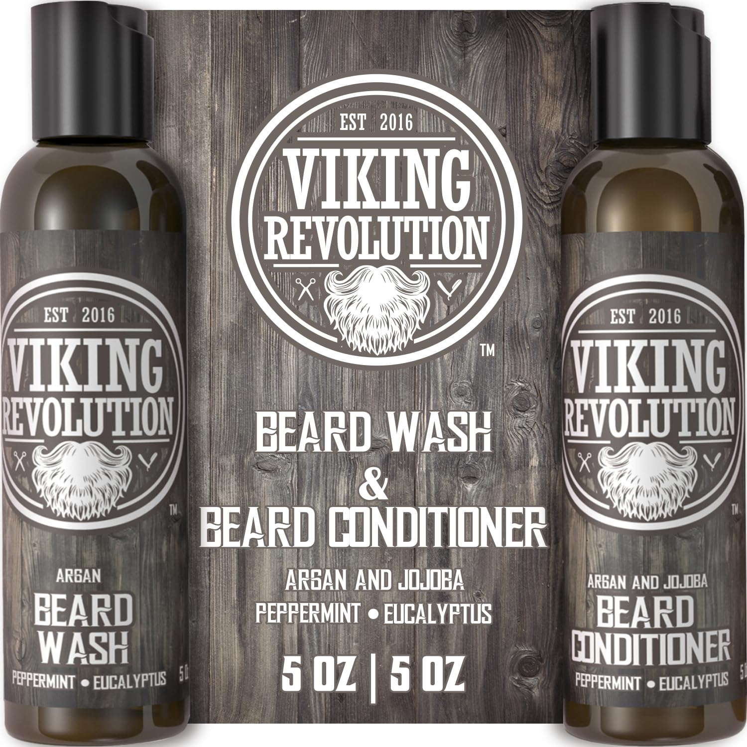 Viking Revolution - Beard Shampoo And Conditioner - Natural Beard Wash & Beard Conditioner With Argan & Jojoba Oils - Softens & Strengthens - Gifts For Men - Peppermint & Eucalyptus - 2 x 150 ml