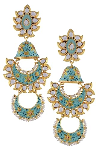 Amrapali Malya Gold Plated Sea Green Floral Enamelled Glass Jhumki for Women (BM(EER)17-69)