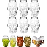 Skull Food Jars 6 Pack 12.5 oz Plastic Canisters with Lids for Halloween | Reusable Containers Store Cookies, Candy, Spices or Drinks While Adding Gothic Style to Kitchen Counters and Party Tables