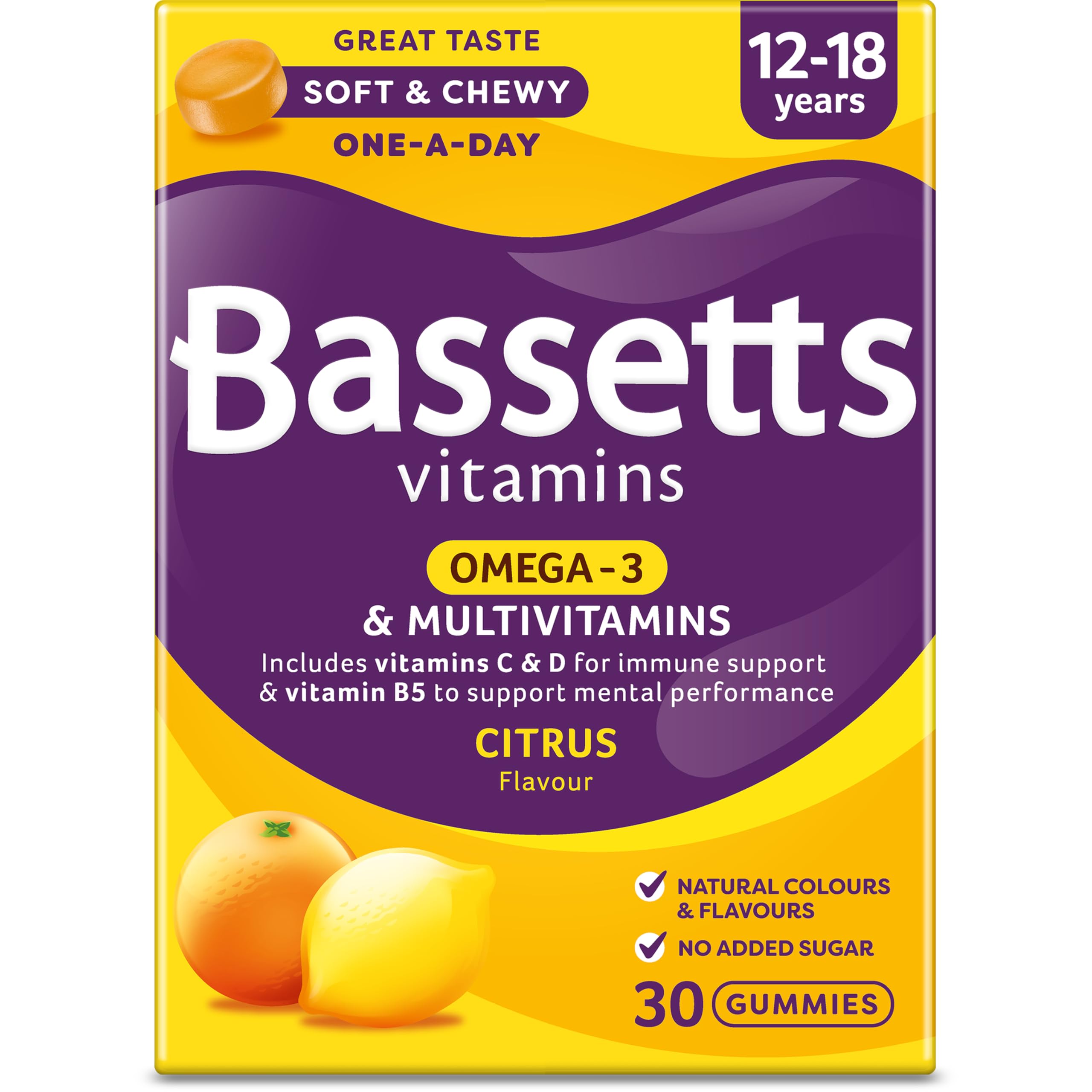Bassetts Vitamins 12-18 Years Omega-3 Citrus Flavour Multivitamins 30 Gummies