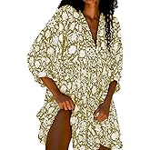 Womens Summer Dresses Casual Boho Floral Babydoll Balloon Sleeve Half Open Tether Flowy Short Beach Dress