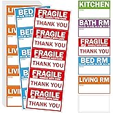 120PCS Home Moving Labels, 5 Color Coding Labels Packing Box Stickers with 20 Fragile Stickers & 20 Blank Ones, Apartment Moving Helper (Each Measures 2” x 3.6”)