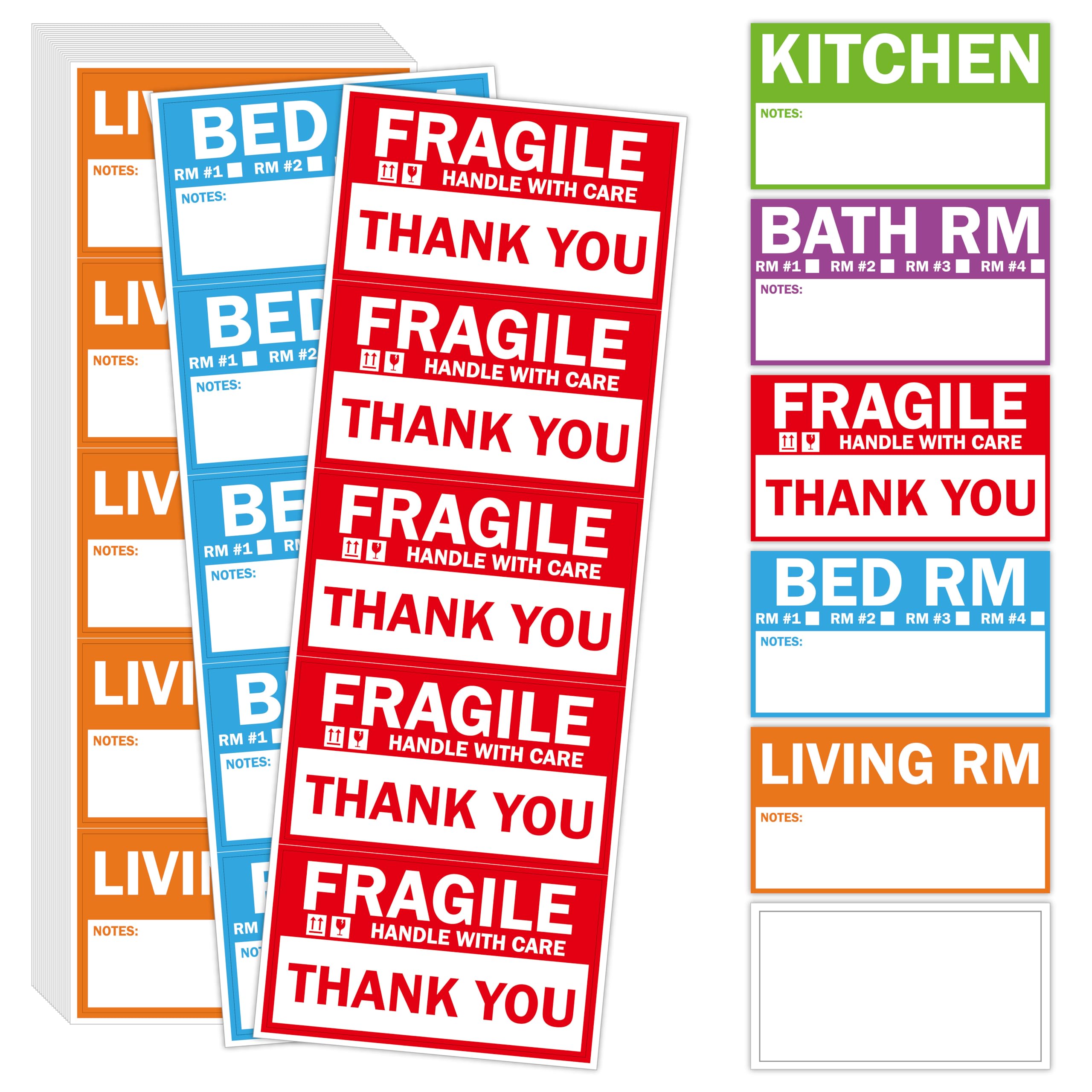 120PCS Home Moving Labels, 5 Color Coding Labels Packing Box Stickers with 20 Fragile Stickers & 20 Blank Ones, Apartment Moving Helper (Each Measures 2” x 3.6”)
