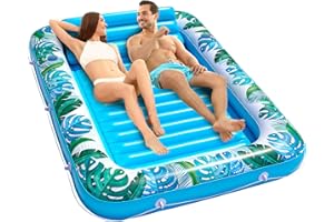 JAMBO XXL Inflatable Tanning Pool Lounger Float, 80 x 56 Sun Tanning Pool Float with Pillow Water Lounge Raft Pool Floatie for Adults Tanning Raft Pool Tub Water Tanning Bed Kiddie Pool Tanning Floats