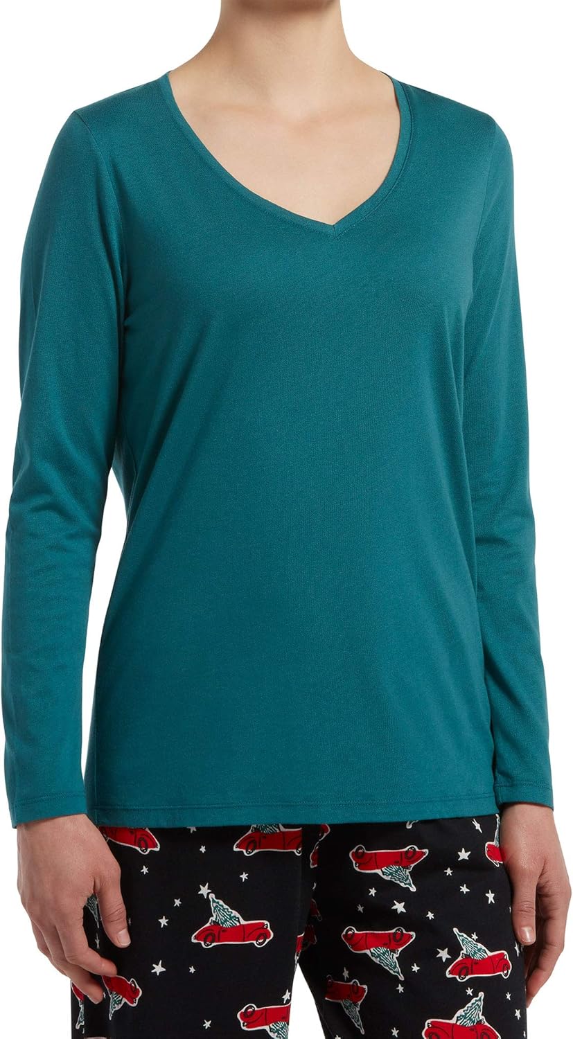 Hue Womens Long Sleeve VNeck Sleep Tee Pajama Top Amazon.ca Clothing