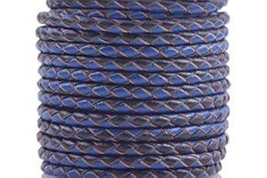KONMAY 5 Yards 3.0mm Black&Blue Genuine Leather Braided Bolo Leather Cord
