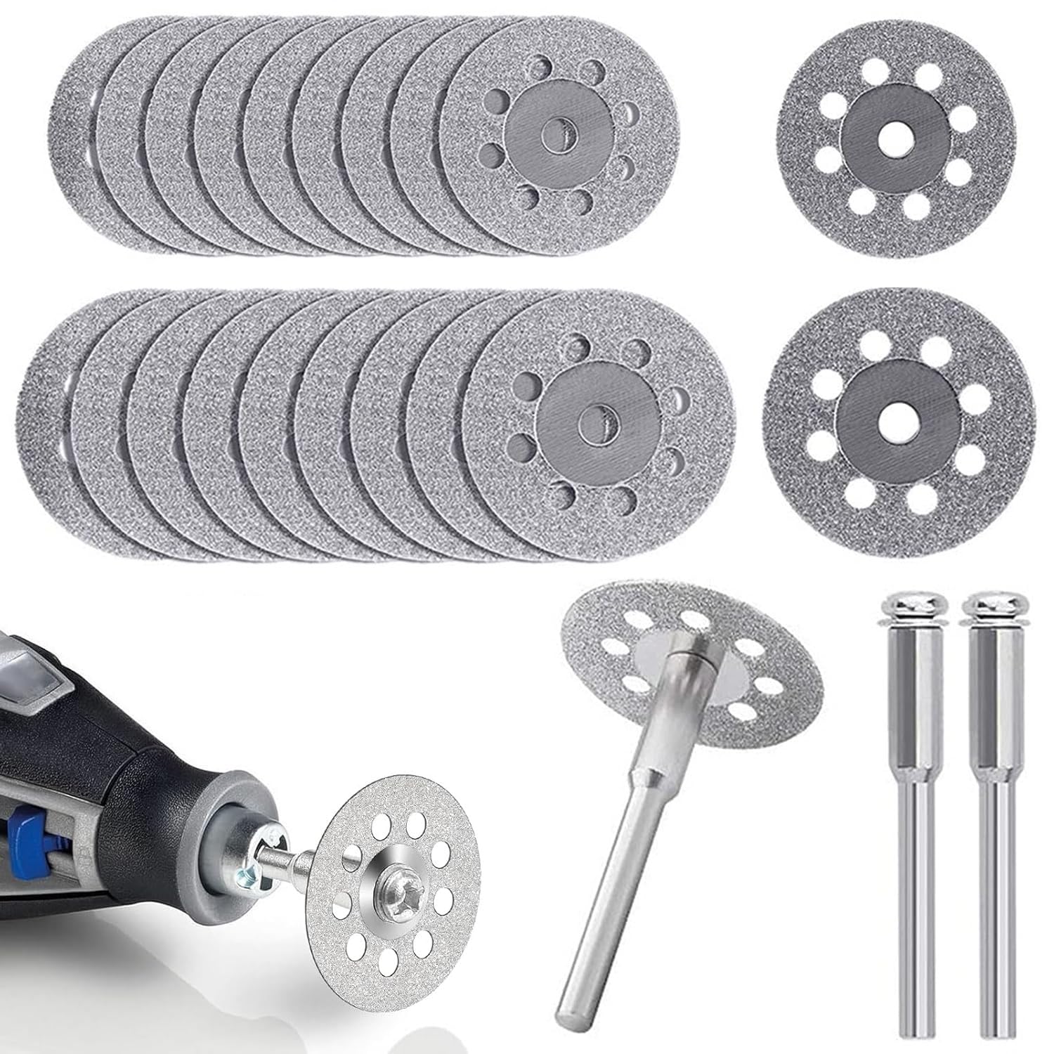 Bestgle Diamond Cutting Disc Set, 20pcs 22mm & 25mm Mini Cut Off Wheel with 4Pcs 3mm Mandrel for Rotary Tools Gemstones Glass Cutting Disks, Resin Metal Cutting Wheels for Wood Stone Metal Cutting